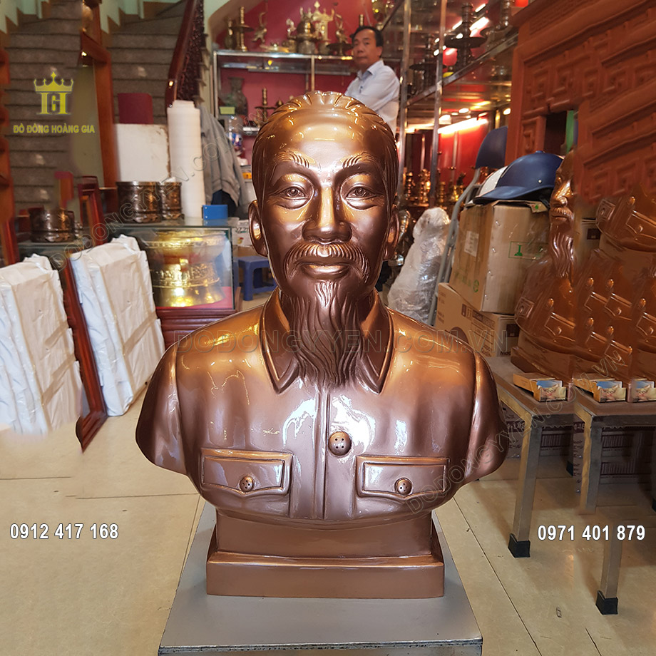 Tượng B&aacute;c Hồ B&aacute;n Th&acirc;n Bằng Đồng Đỏ 50Cm